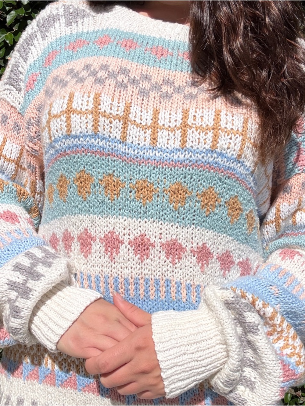 80s Vintage Pastel Grannycore Striped Knit Sweater Made in Peru - Picture 3 of 9